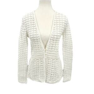 Eddie Bauer Sweater Womens SMALL Hand Crocheted Linen Cardigan Sheer Coastal Y2K